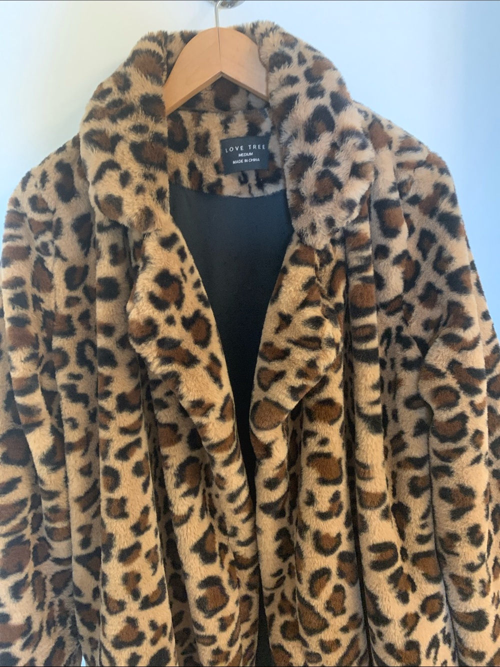 Love Tree Leopard Faux-Fur Teddy Coat in Brown & Black